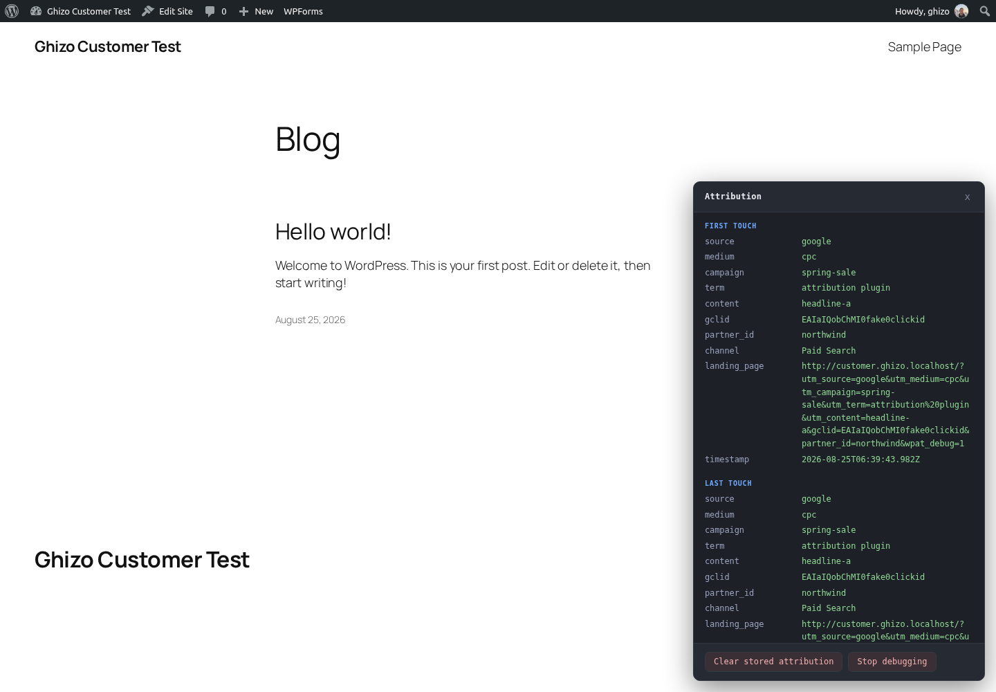 The debug panel on the front end, showing exactly what was captured and how it was classified.